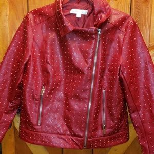 studded moto biker jacket large red goth rock
